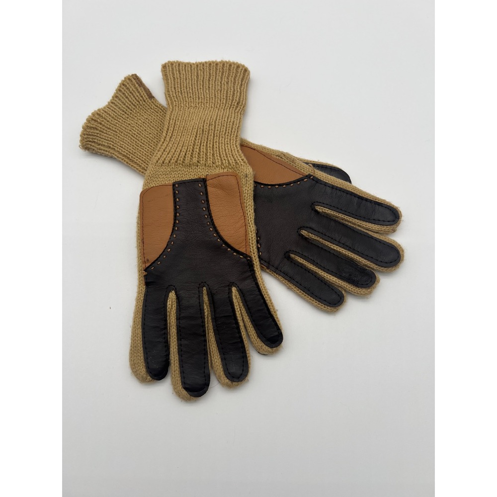 Vintage Leather Knit Back Driving Gloves Brown/Tan‎ Workwear Ranch Unisex
